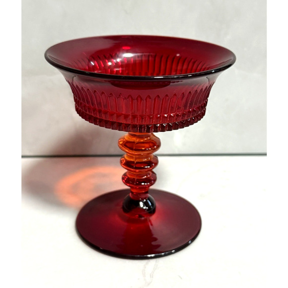 Set of 4 1920s Vintage Fenton Ruby Red Lincoln Inn Sherbet Glasses Stemware - Picture 8 of 9